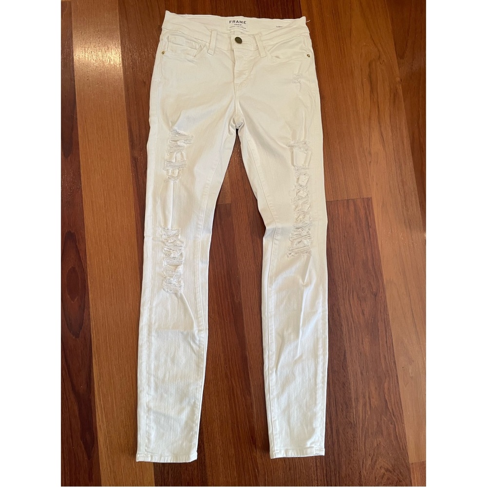 Frame Denim LA London Le High White Ripped Skinny Jeans Size 24 $195 Never Worn